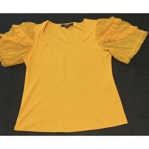 Marc New York Andrew Marc Shirt Womens Small Yellow Puff Sleeve Ruffle Top